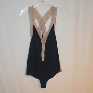 Black Bodysuit with Blush Lace Accents